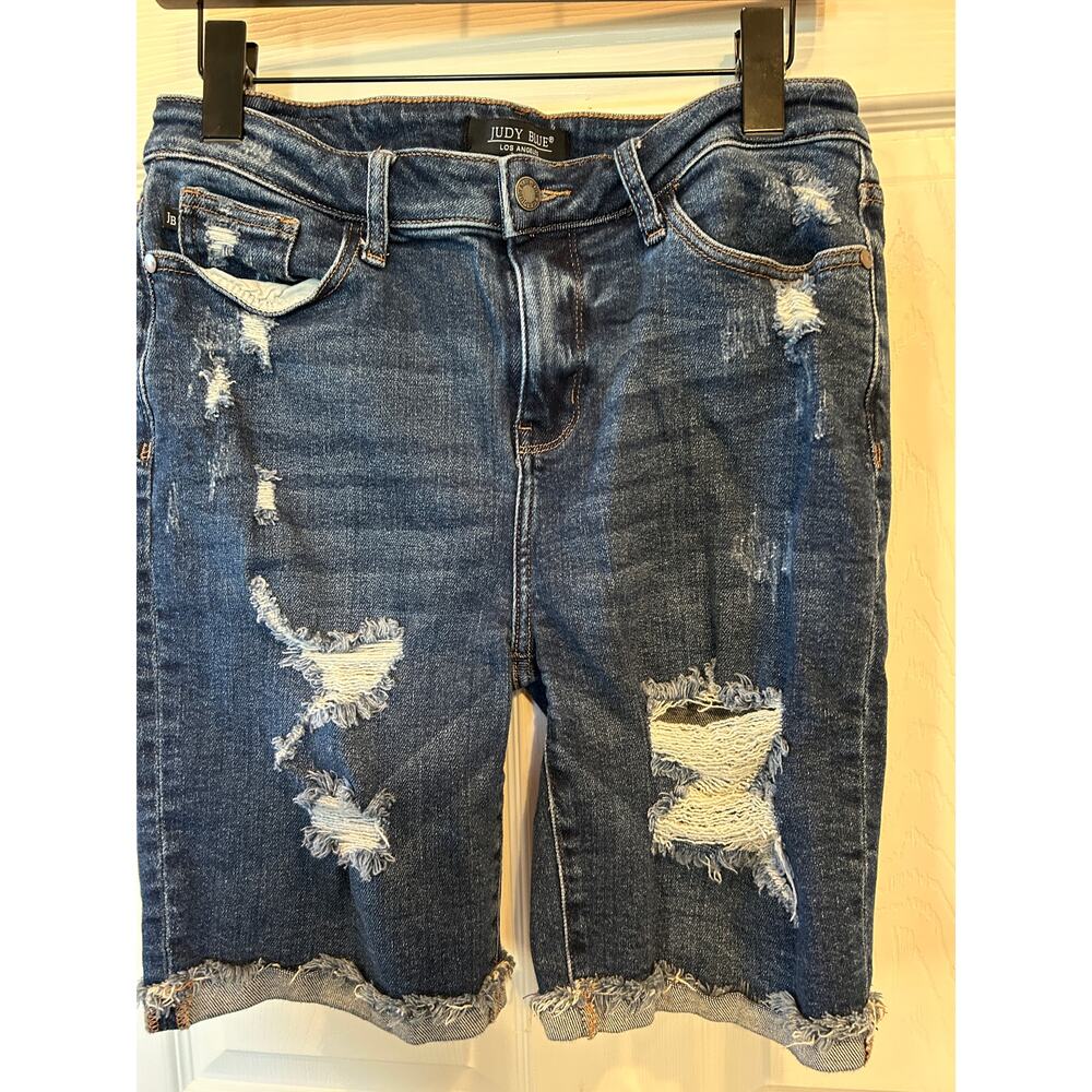 Judy Blue Distressed Dark Blue Denim Jean Shorts